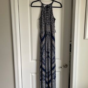 London Times blue and taupe maxi dress